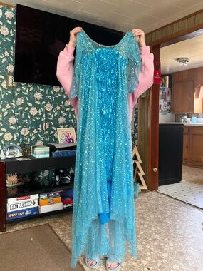 FROZEN-ELSA - Sparkling Turquoise Sequin Evening Gown